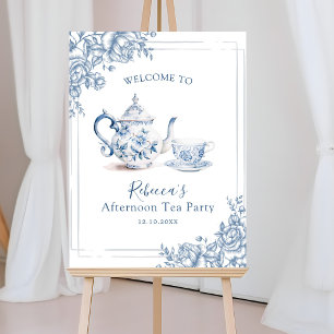 Blauw Victoriaans Tuin Bruids Thee Welkom Bord Poster