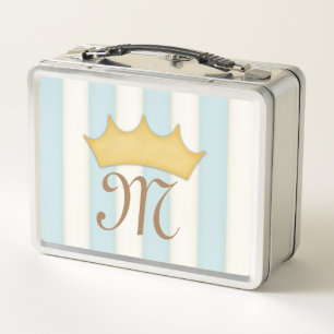 Blauw Victoriaanse Strepen Kroon Monogram Prinses