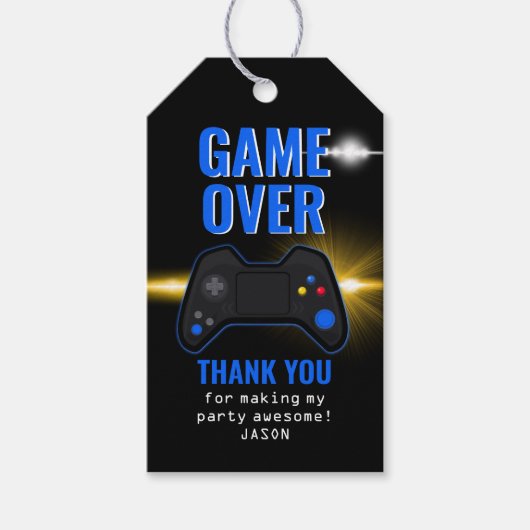 Blauw videospel Birthday Gift Labels Cadeaulabel (Voorkant)