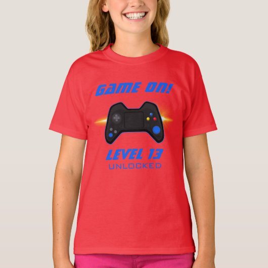 Blauw videospel Birthday Party T-Shirt (Voorkant)