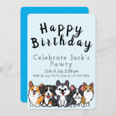 Blauw - Vier Paw-ty cartoon puppy's uitnodiging (Voorkant / Achterkant)