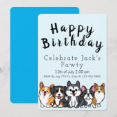 Blauw - Vier Paw-ty-verjaardagskaart met tekenfilm Kaart (Voorkant / Achterkant)