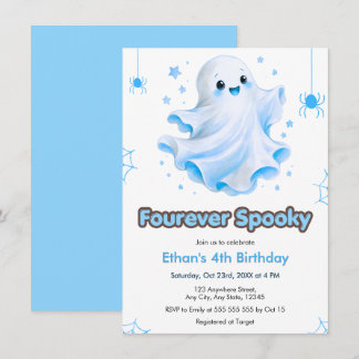 Blauw Vier Voor Altijd Griezelige Halloween 4e Ver Kaart