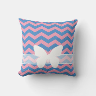 Blauw vierkant Bevroren orchidee Chevrons met vlin Kussen