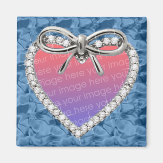 Blauw Vierkant Diamond Heart Lijst Magnet (Voorkant)