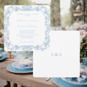 Blauw Vierkant Elegant Trouwfeest