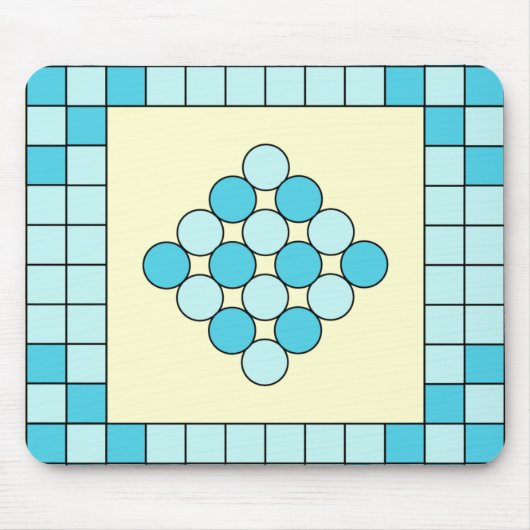 Blauw vierkant en cirkelpatroon muismat (Voorkant)