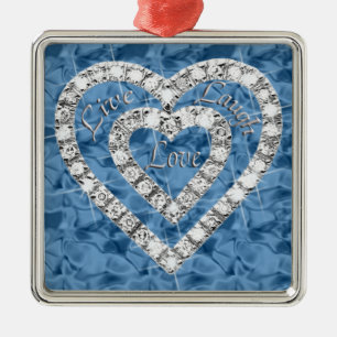 Blauw vierkant live lach liefde diamanten hart orn metalen ornament