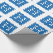 Blauw vierkant monogram pakpapier (Hoek)