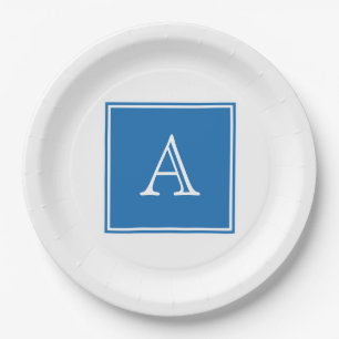 Blauw vierkant monogrampapier Borden Papieren Bordje