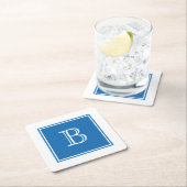 Blauw vierkant monogrampapier Onderzetter (Insitu)