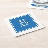 Blauw vierkant monogrampapier Onderzetter (Schuin)