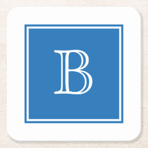 Blauw vierkant monogrampapier Onderzetter