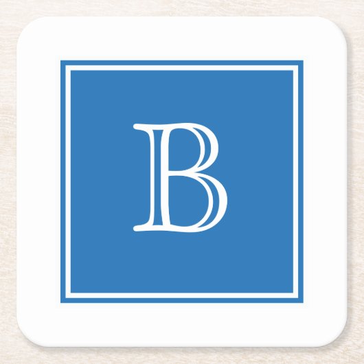 Blauw vierkant monogrampapier Onderzetter (Voorkant)