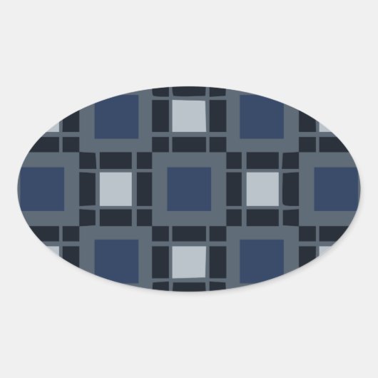 Blauw vierkant patroon ovale sticker (Voorkant)