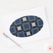Blauw vierkant patroon ovale sticker (Envelop)