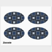 Blauw vierkant patroon ovale sticker (Vel)