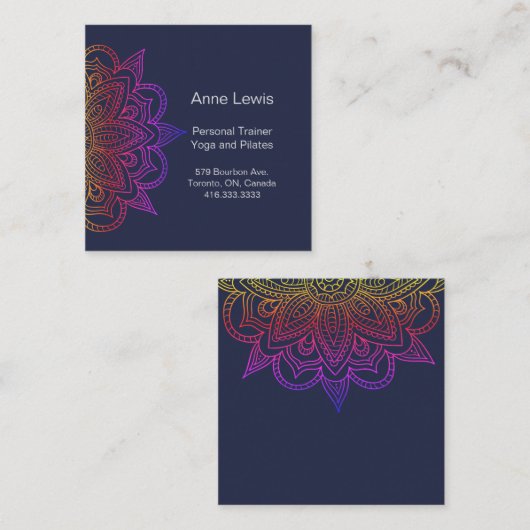 Blauw vierkant Visitekaartje met Floral Mandala (Voorkant / Achterkant)