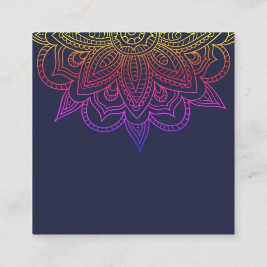 Blauw vierkant Visitekaartje met Floral Mandala (Achterkant)
