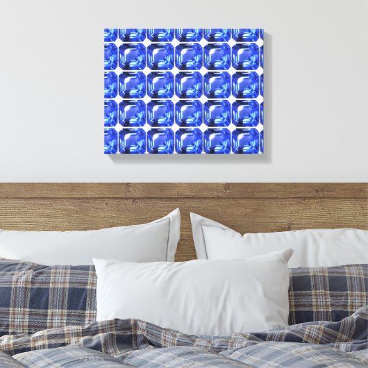 Blauw Vierkantig Patroon Canvas Afdruk (Insitu (Slaapkamer))