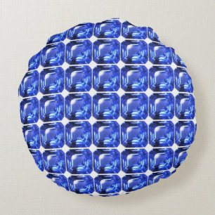 Blauw Vierkantig Patroon Rond Kussen