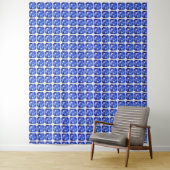 Blauw Vierkantig Patroon Wandkleed (In situ)