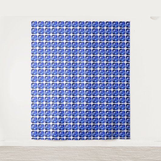 Blauw Vierkantig Patroon Wandkleed (Voorkant)