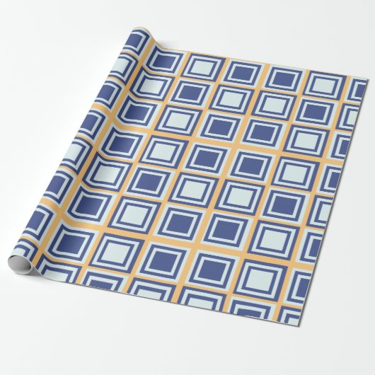 Blauw vierkantspatroonpapier cadeaupapier (Uitgerold)