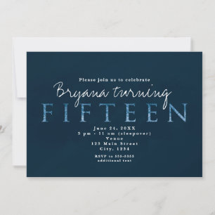 Blauw vijftien 15de 15 verjaardagsfeest uitnodigin kaart