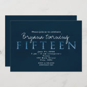 Blauw Vijftien 15TH 15 Verjaardagsfeestuitnodiging Kaart (Voorkant / Achterkant)
