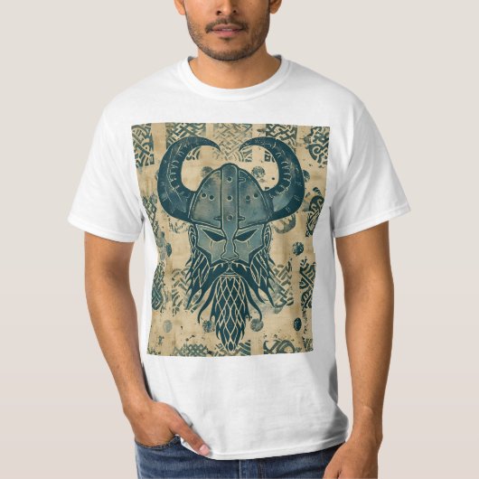 Blauw Viking hoofd T-shirt (Voorkant)