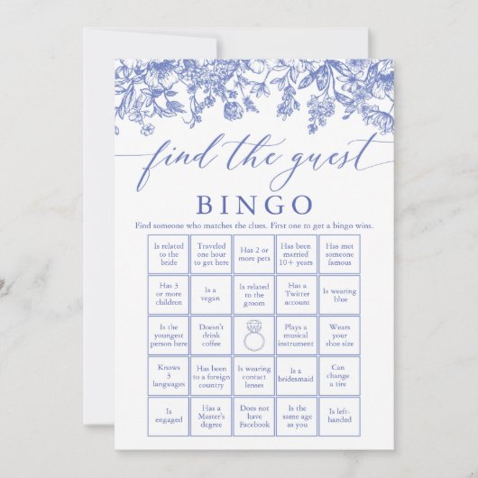 Blauw Vind de Gast Bingo Bruiloftsspel Kaart (Voorkant)