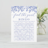 Blauw Vind de Gast Bingo Bruiloftsspel Kaart (Staand voorkant)