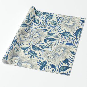 Blauw Vintage Aziatisch Bloemmotief: Antieke Chino Cadeaupapier