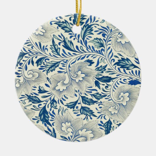 Blauw Vintage Aziatisch Bloemmotief: Antieke Chino Keramisch Ornament (Voorkant)
