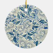 Blauw Vintage Aziatisch Bloemmotief: Antieke Chino Keramisch Ornament (Achterkant)