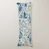 Blauw Vintage Aziatisch Bloemmotief: Antieke Chino Lichaamskussen (Voorkant Verticaal)