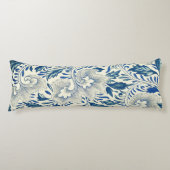 Blauw Vintage Aziatisch Bloemmotief: Antieke Chino Lichaamskussen (Voorkant)