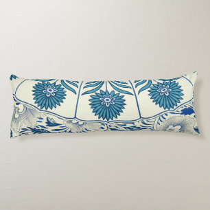 Blauw Vintage Aziatisch Bloemmotief: Antieke Chino Lichaamskussen