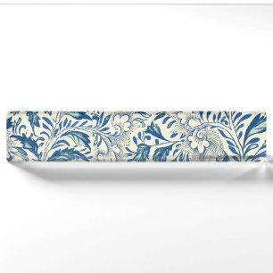 Blauw Vintage Aziatisch Bloemmotief: Antieke Chino Naambordje