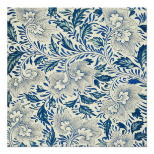 Blauw Vintage Aziatisch Bloemmotief: Antieke Chino Poster