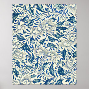Blauw Vintage Aziatisch Bloemmotief: Antieke Chino Poster