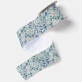 Blauw Vintage Aziatisch Bloemmotief: Antieke Chino Satijnen Lint (Achterkant)