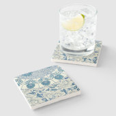 Blauw Vintage Aziatisch Bloemmotief: Antieke Chino Stenen Onderzetter (Zijkant)