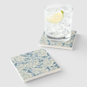 Blauw Vintage Aziatisch Bloemmotief: Antieke Chino Stenen Onderzetter (Zijkant)