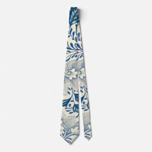 Blauw Vintage Aziatisch Bloemmotief: Antieke Chino Stropdas