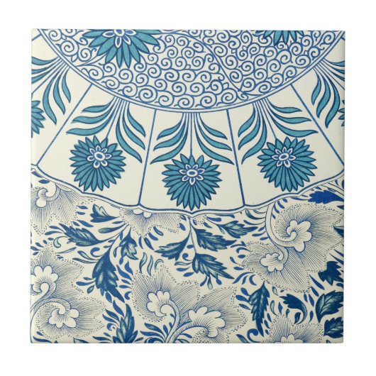 Blauw Vintage Aziatisch Bloemmotief: Antieke Chino Tegeltje (Voorkant)