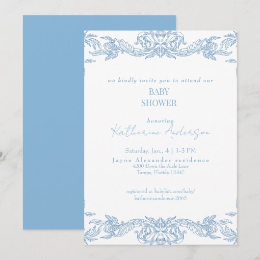 Blauw Vintage Baby Borrel Kaart (Voorkant / Achterkant)