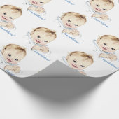 Blauw vintage babyfeest inpakpapier (Hoek)