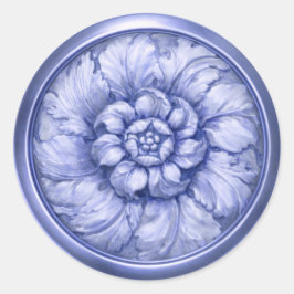 Blauw vintage barok reliëflook ronde sticker